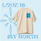 T-shirt_oversize_beige_Love_is_my_north_bleu_design_boussole_Soldiers_of_Love_coton_220g