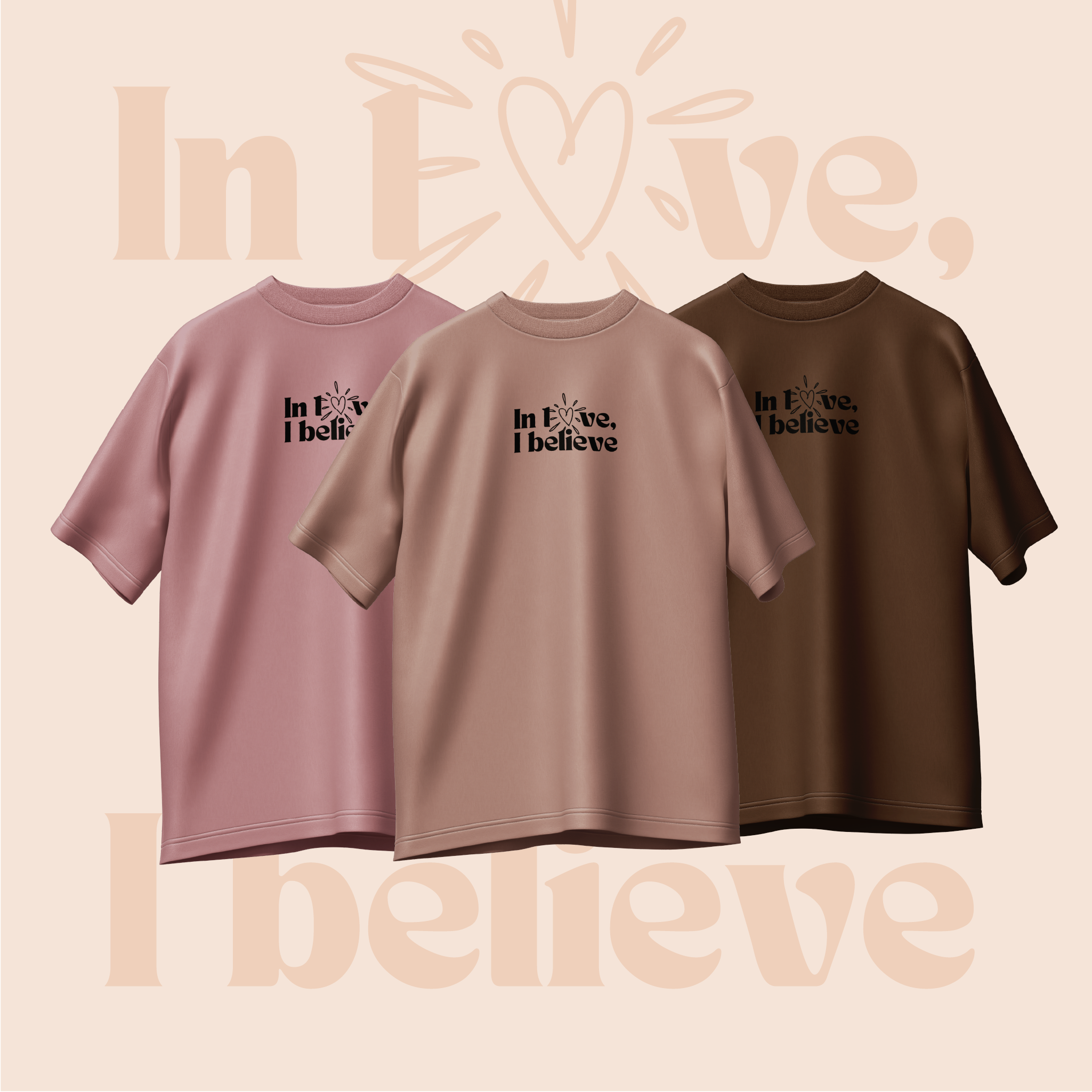 T-shirt_oversize_marron_rose_ambre_message_In_Love_I_Believe_design_coeur_soleil_Soldiers_of_Love_coton_240g